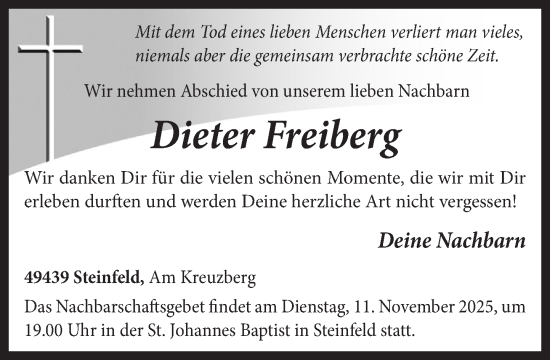 Anzeige von Dieter Freiberg von OM-Medien