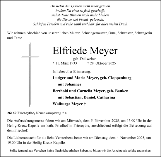 Anzeige von Elfriede Meyer von OM-Medien