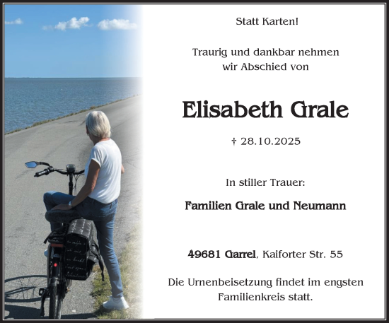 Anzeige von Elisabeth Grale von OM-Medien