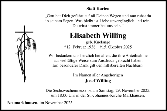 Anzeige von Elisabeth Willing von OM-Medien