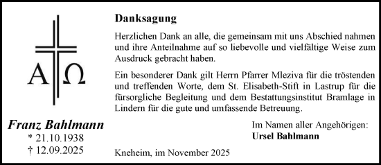 Anzeige von Franz Bahlmann von OM-Medien