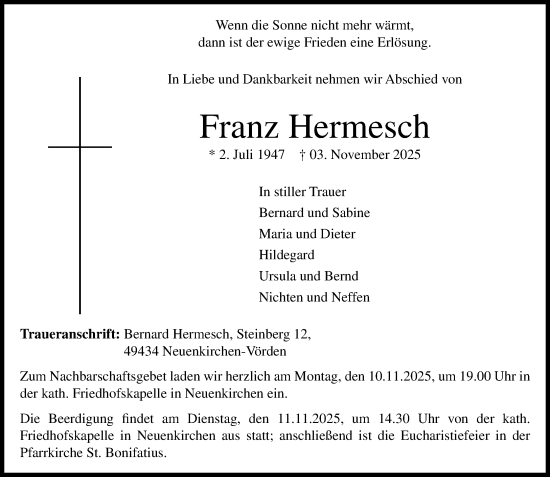 Anzeige von Franz Hermesch von OM-Medien