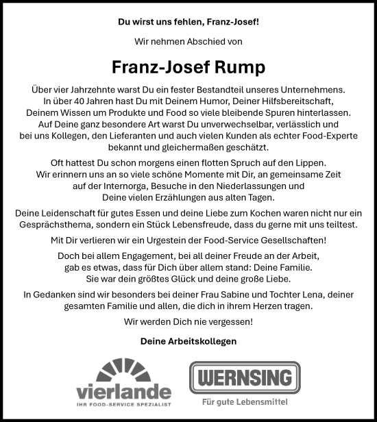 Anzeige von Franz-Josef Rump von OM-Medien
