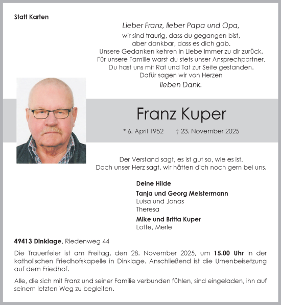 Anzeige von Franz Kuper von OM-Medien
