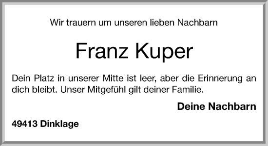 Anzeige von Franz Kuper von OM-Medien