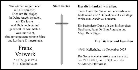 Anzeige von Franz Vorwerk von OM-Medien