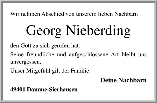 Anzeige von Georg Nieberding von OM-Medien