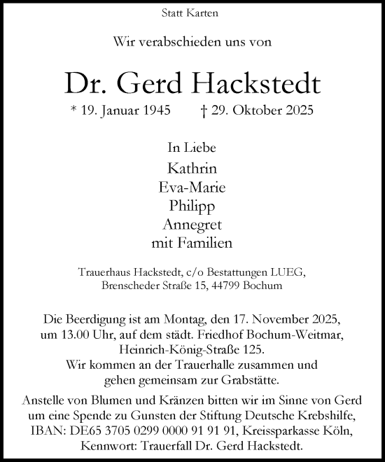 Anzeige von Gerd Hackstedt von OM-Medien