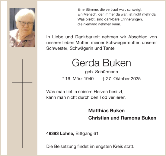 Anzeige von Gerda Buken von OM-Medien