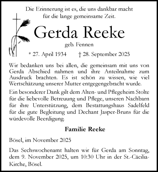 Anzeige von Gerda Reeke von OM-Medien