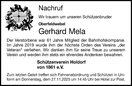 Anzeige von Gerhard Mela von OM-Medien