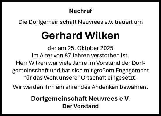 Anzeige von Gerhard Wilken von OM-Medien