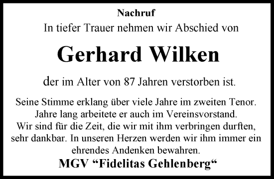 Anzeige von Gerhard Wilken von OM-Medien