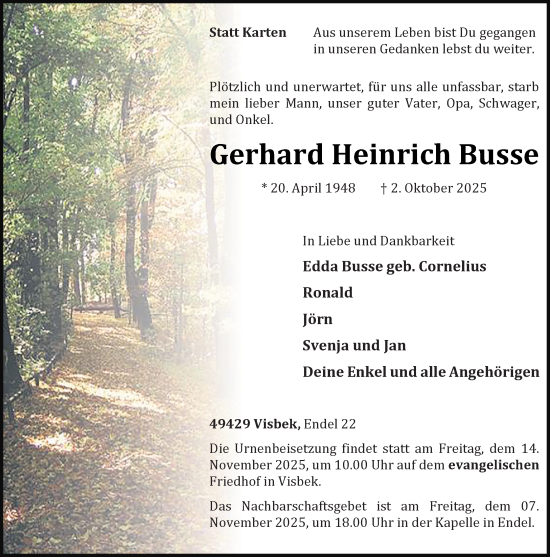 Anzeige von Gerhard Heinrich Busse von OM-Medien