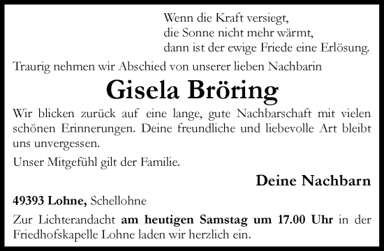 Anzeige von Gisela Bröring von OM-Medien
