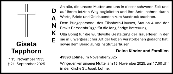 Anzeige von Gisela Tapphorn von OM-Medien