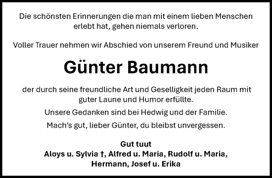 Anzeige von Günter Baumann von OM-Medien