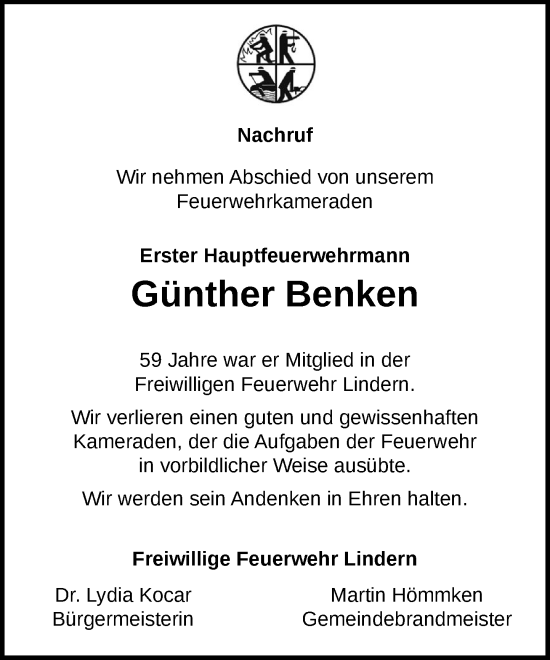 Anzeige von Günther Benken von OM-Medien