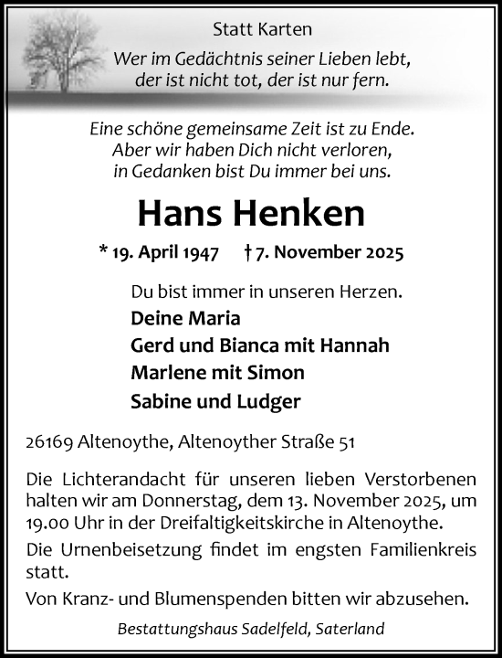 Anzeige von Hans Henken von OM-Medien