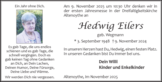 Anzeige von Hedwig Eilers von OM-Medien