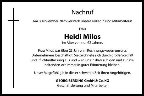 Anzeige von Heidi Milos von OM-Medien