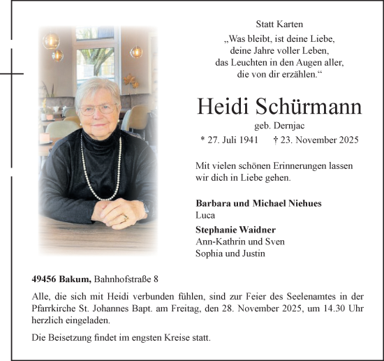 Anzeige von Heidi Schürmann von OM-Medien