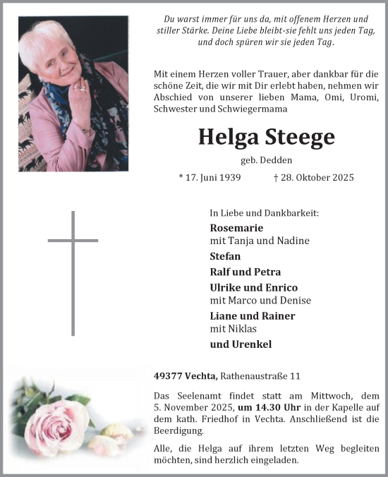 Anzeige von Helga Steege von OM-Medien