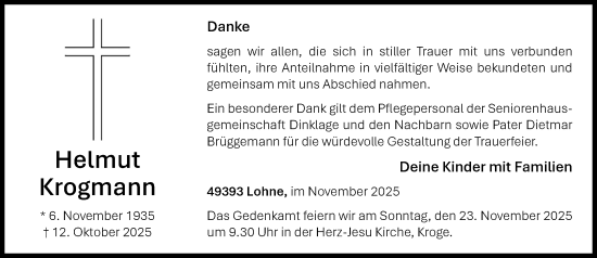 Anzeige von Helmut Krogmann von OM-Medien
