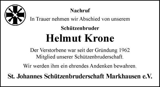 Anzeige von Helmut Krone von OM-Medien