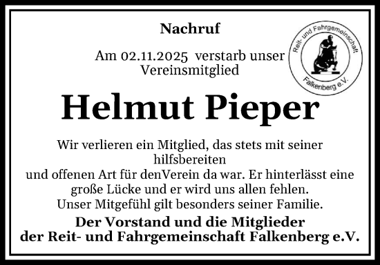 Anzeige von Helmut Pieper von OM-Medien