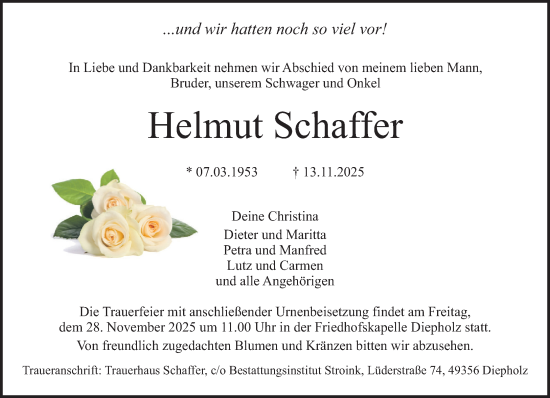 Anzeige von Helmut Schaffer von OM-Medien