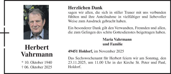 Anzeige von Herbert Vahrmann von OM-Medien