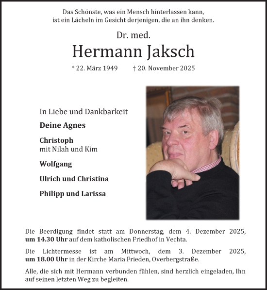 Anzeige von Hermann Jaksch von OM-Medien
