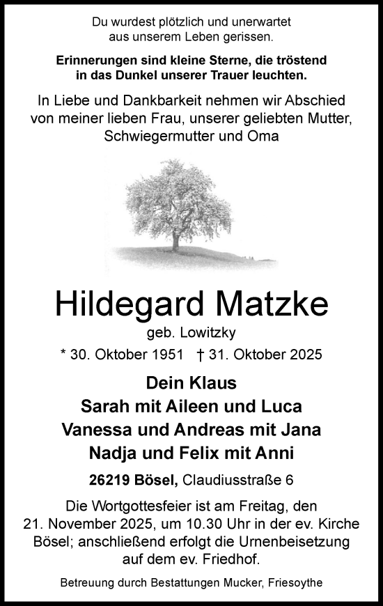 Anzeige von Hildegard Matzke von OM-Medien