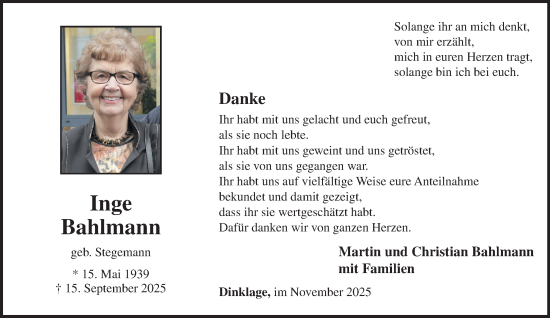 Anzeige von Inge Bahlmann von OM-Medien