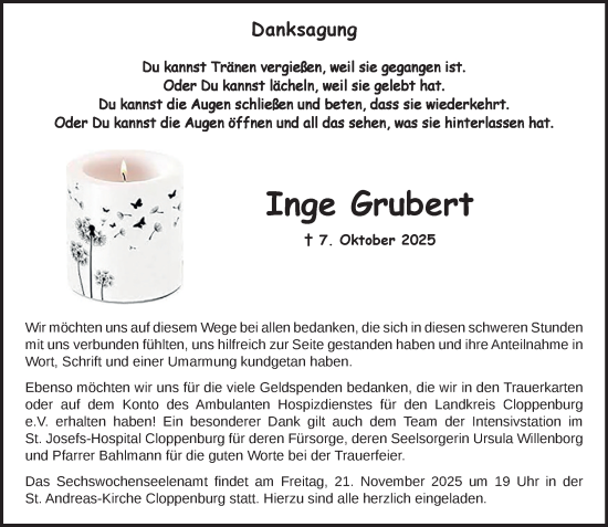 Anzeige von Inge Grubert von OM-Medien