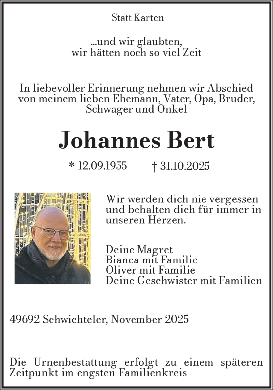 Anzeige von Johannes Bert von OM-Medien