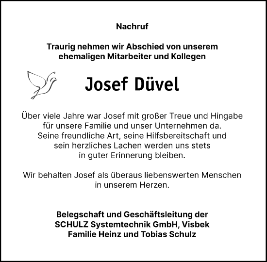 Anzeige von Josef Düvel von OM-Medien