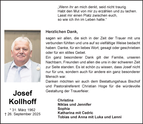 Anzeige von Josef Kollhoff von OM-Medien
