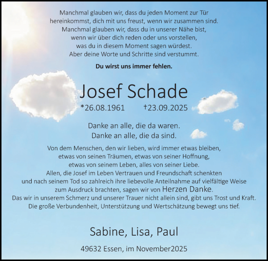 Anzeige von Josef Schade von OM-Medien