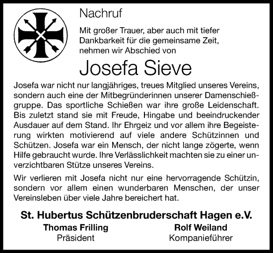 Anzeige von Josefa Sieve von OM-Medien