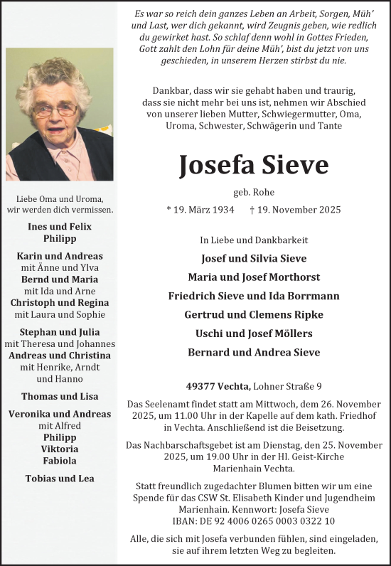 Anzeige von Josefa Sieve von OM-Medien