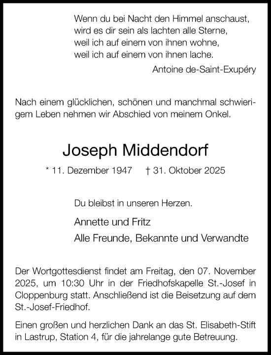 Anzeige von Joseph Middendorf von OM-Medien