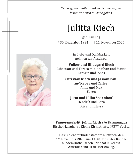 Anzeige von Julitta Riech von OM-Medien