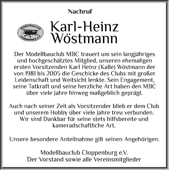 Anzeige von Karl-Heinz Wöstmann von OM-Medien