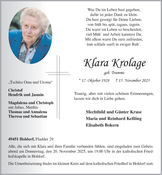 Anzeige von Klara Krolage von OM-Medien