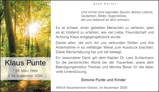 Anzeige von Klaus Punte von OM-Medien