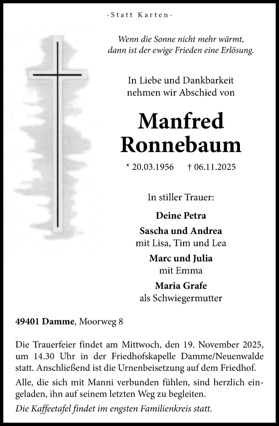 Anzeige von Manfred Ronnebaum von OM-Medien