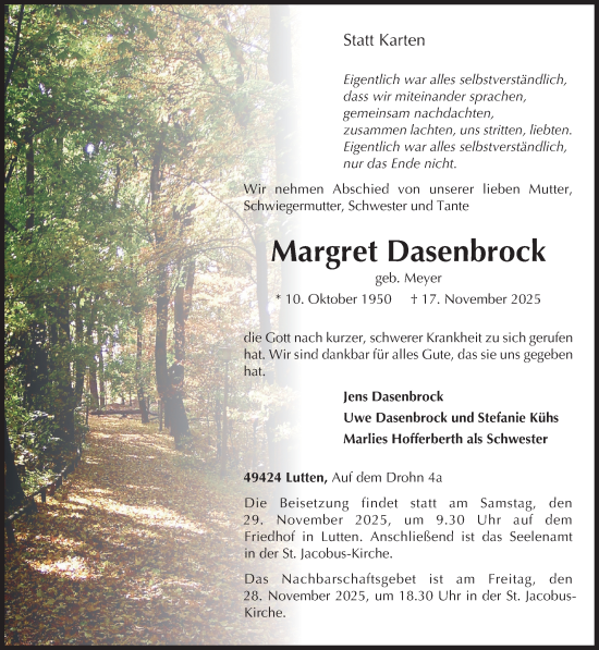 Anzeige von Margret Dasenbrock von OM-Medien