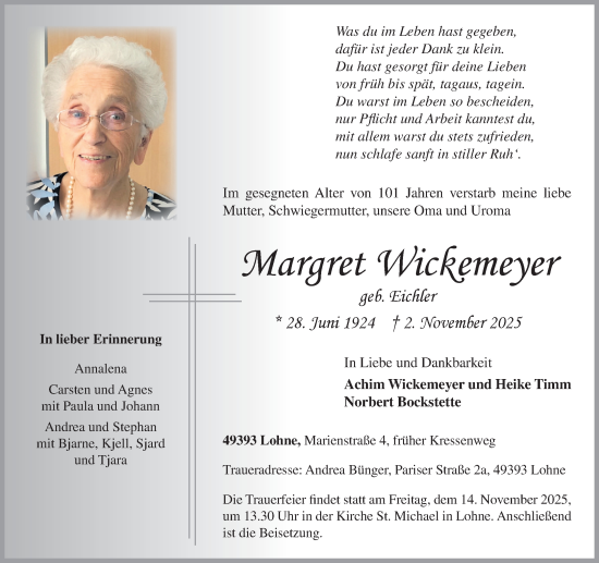 Anzeige von Margret Wickemeyer von OM-Medien